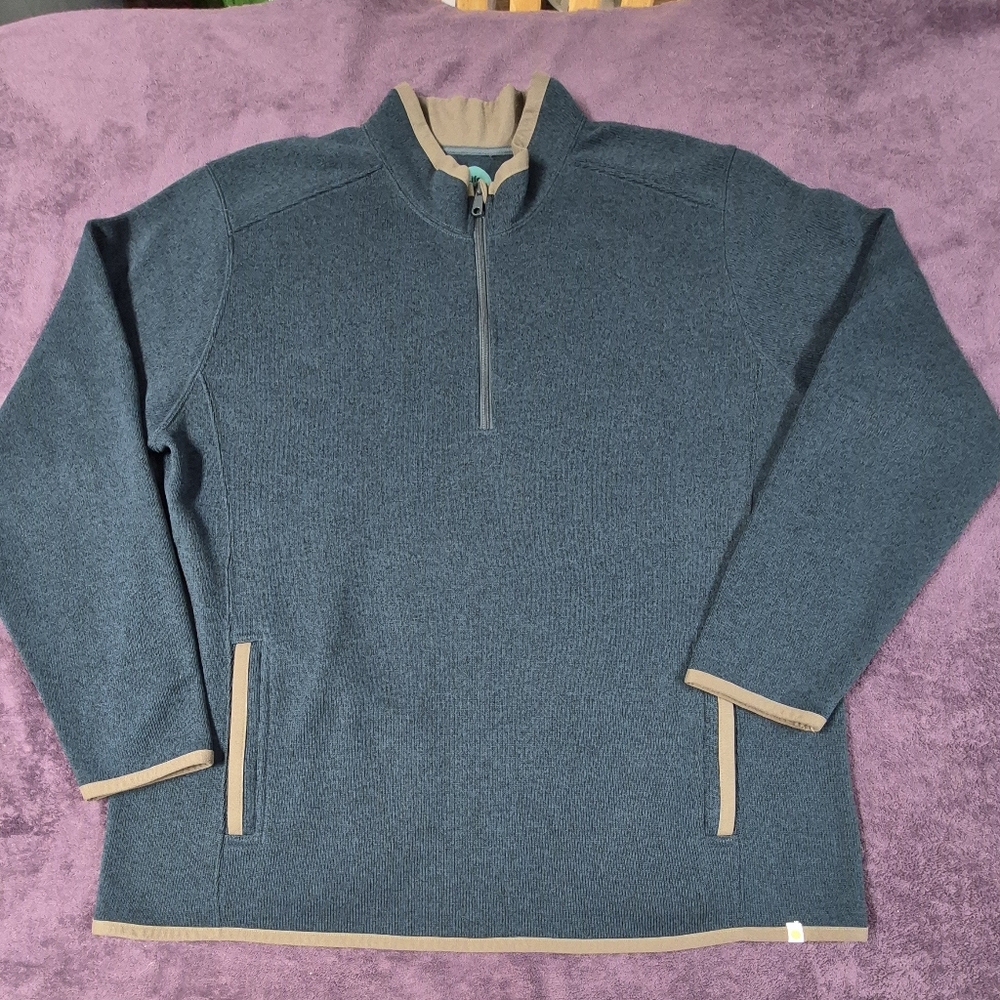 Life Is Good Men's Sweater 2XL Green Knit Fleece Long Sleeve 1/2 Zip Pullover